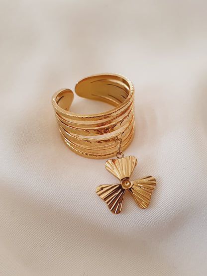 Bague multi-rangs breloque fleur - doré