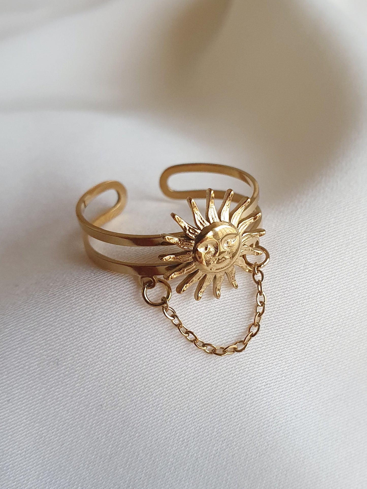 Bague soleil chaînette - doré