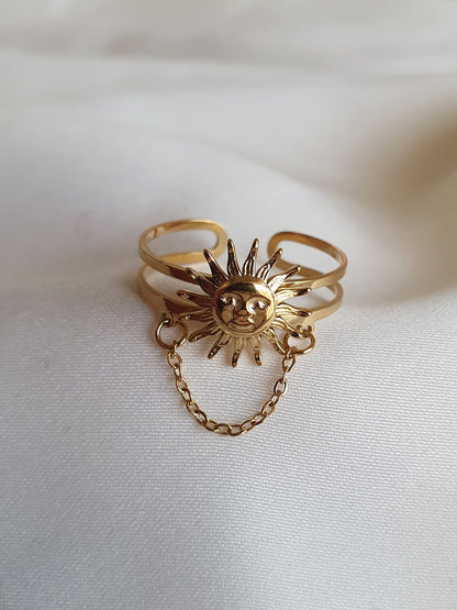 Bague soleil chaînette - doré