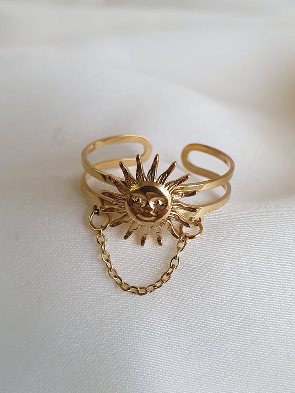 Bague soleil chaînette - doré