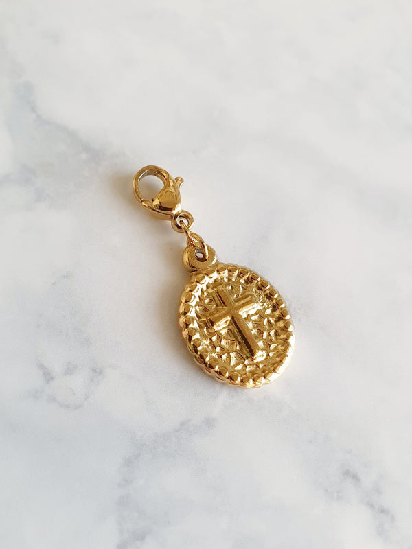 Charm médaillon croix - doré