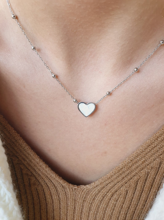 Collier coeur en nacre - argenté