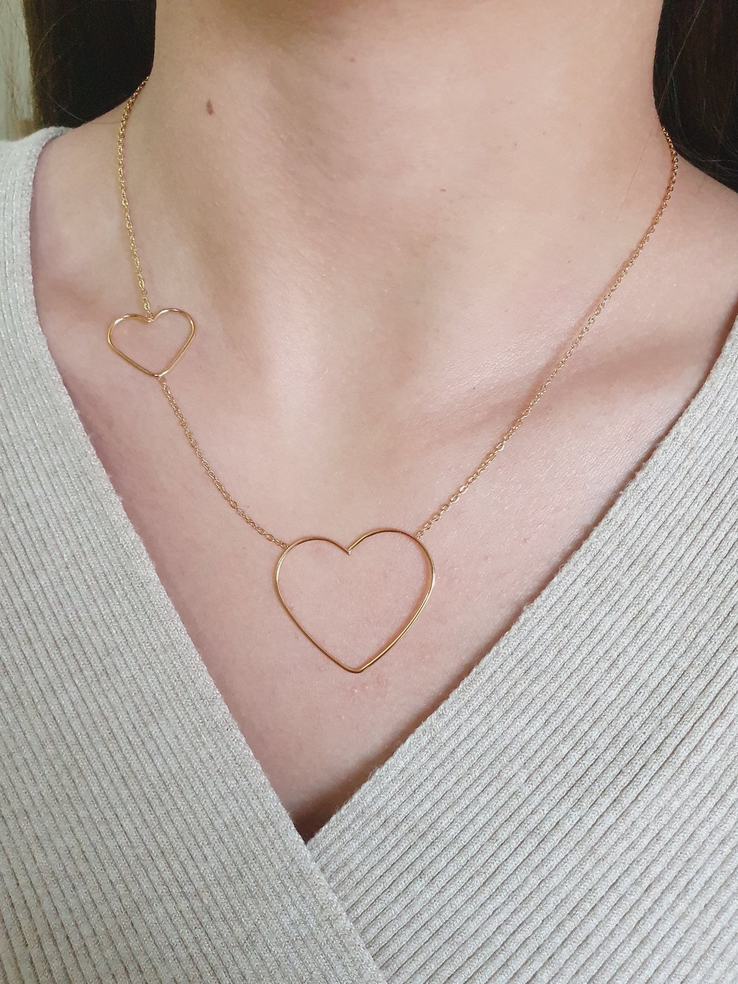 Collier duo de cœurs - doré