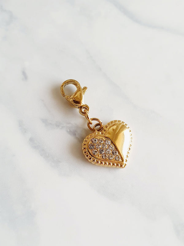 Charm  moitié coeur strass - doré