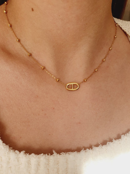 Collier Agata et petites perles  - doré