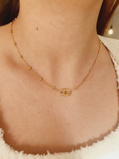 Collier Agata et petites perles  - doré