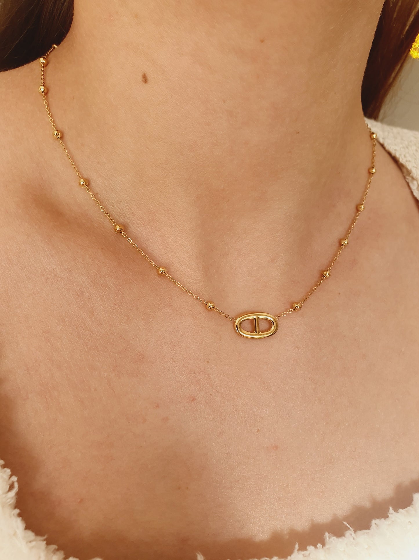 Collier Agata et petites perles  - doré