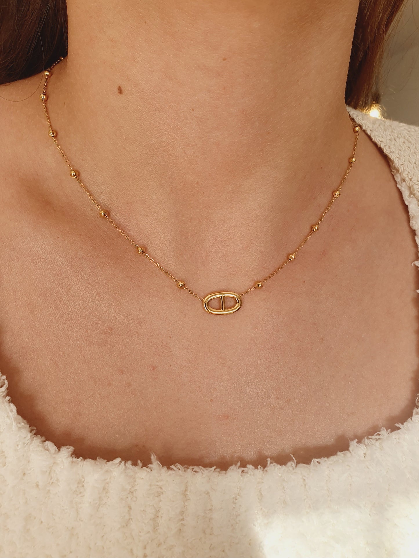Collier Agata et petites perles  - doré