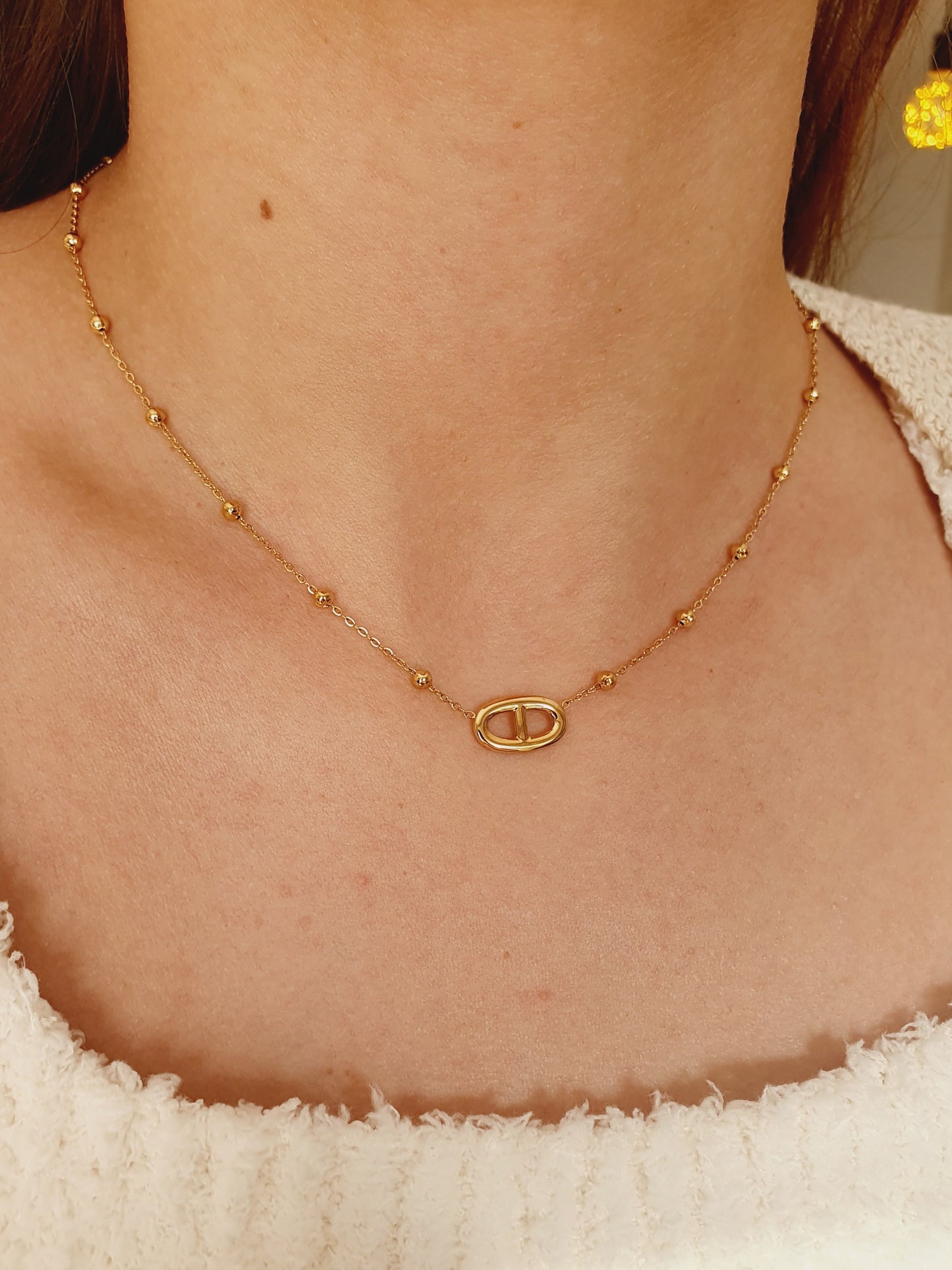 Collier Agata et petites perles  - doré
