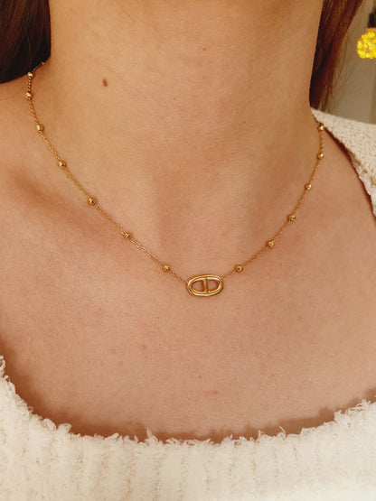 Collier Agata et petites perles  - doré