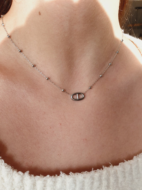 Collier Agata et petites perles  - argenté