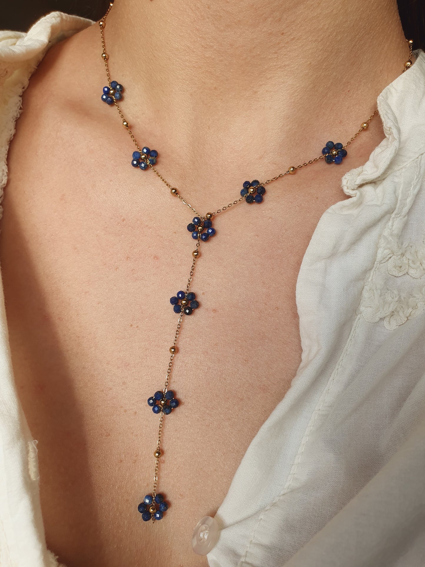 Sautoir FLORALYA - doré/bleu