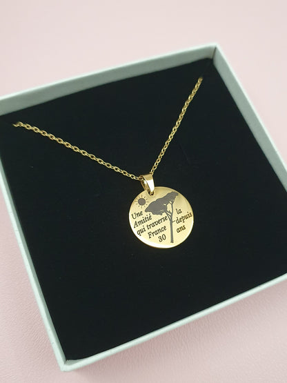 Collier médaillon à graver - doré  | 2 cms