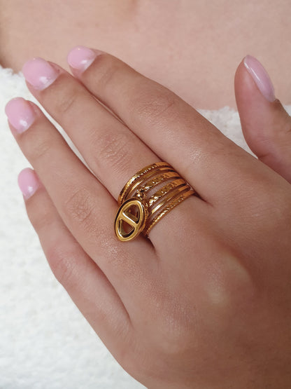 Bague multi-rangs breloque AGATA - doré