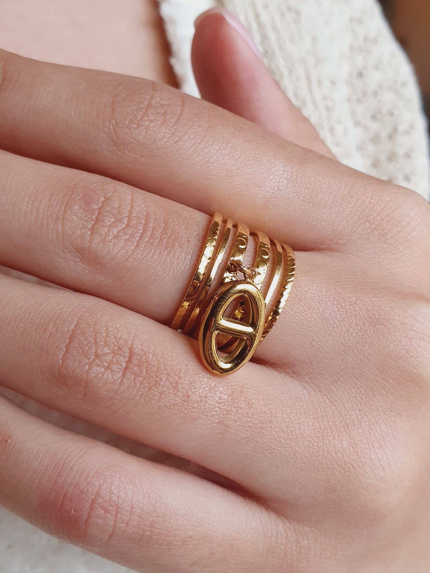 Bague multi-rangs breloque AGATA - doré