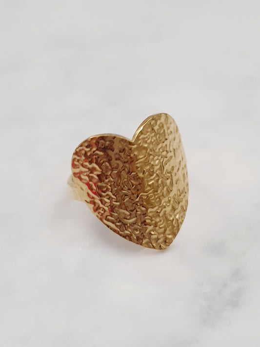 Bague coeur martelé - doré