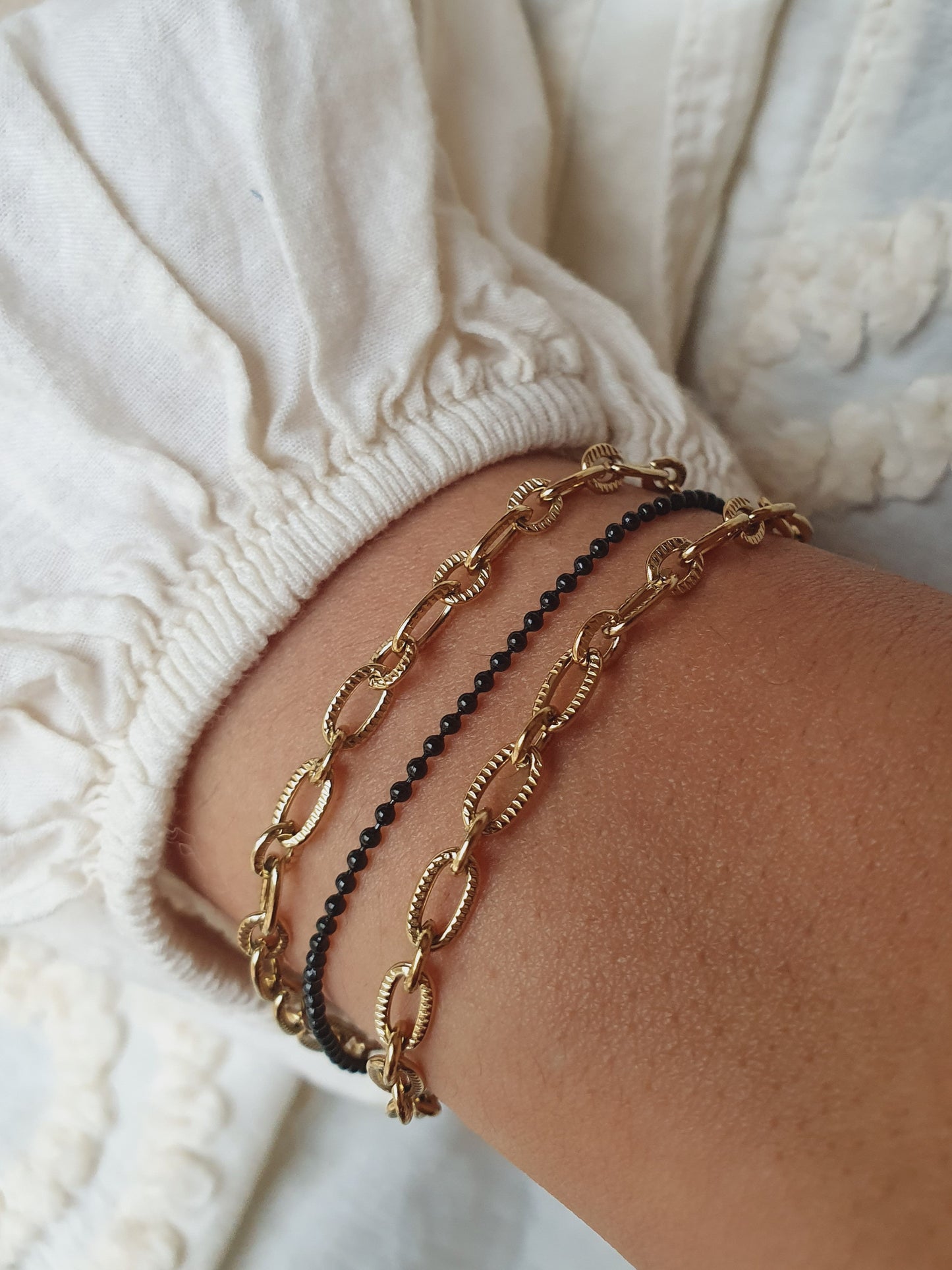 Trio de bracelets petits maillons striés (à personnaliser) - doré