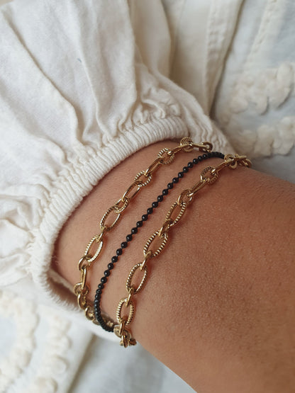 Trio de bracelets petits maillons striés (à personnaliser) - doré