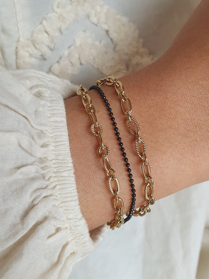 Trio de bracelets petits maillons striés (à personnaliser) - doré