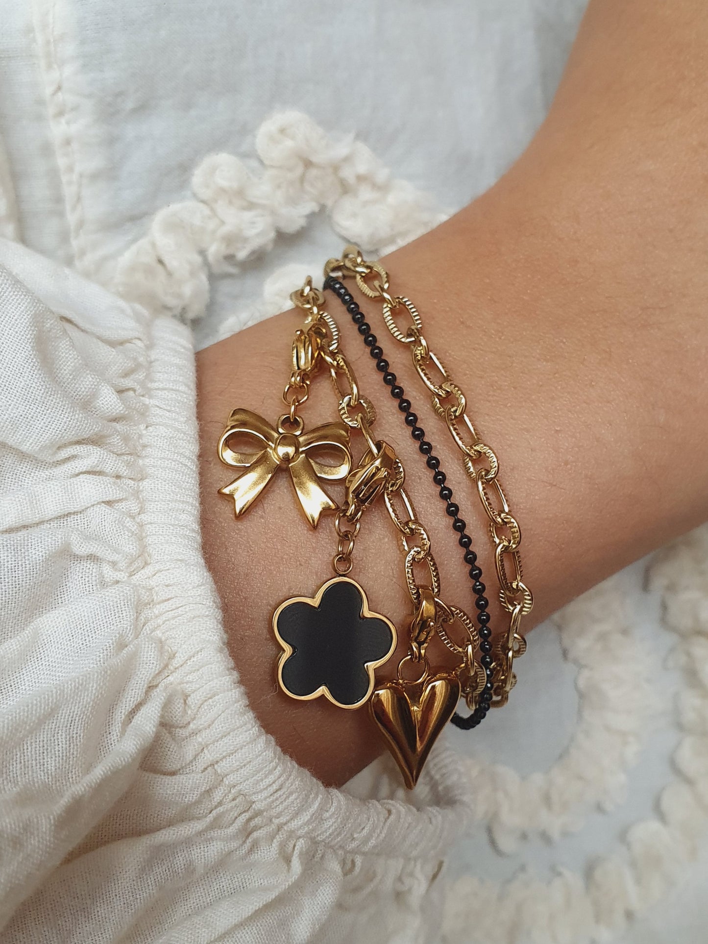 Trio de bracelets petits maillons striés (à personnaliser) - doré