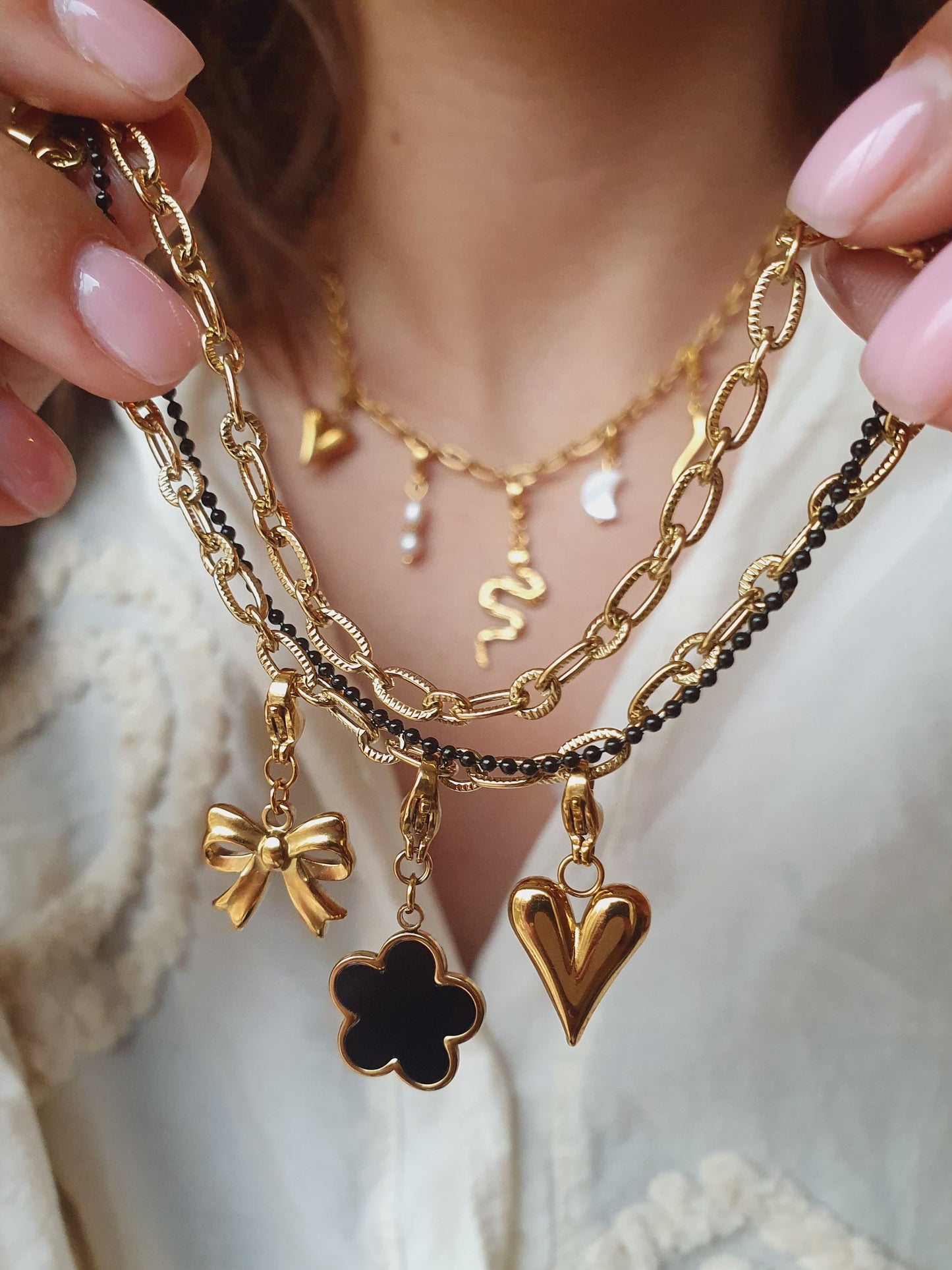 Trio de bracelets petits maillons striés (à personnaliser) - doré