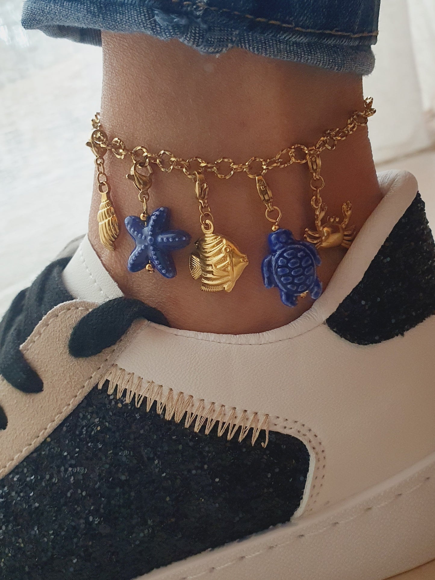 Chaîne de cheville maillons ronds striés (personnalisable) - doré
