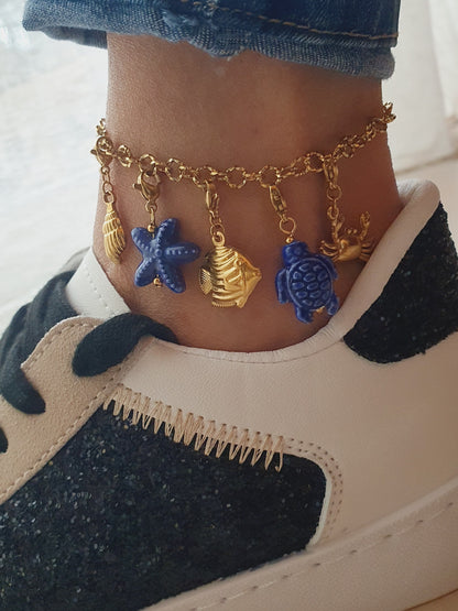 Chaîne de cheville maillons ronds striés (personnalisable) - doré