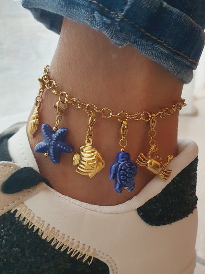 Charm tortue bleue - doré