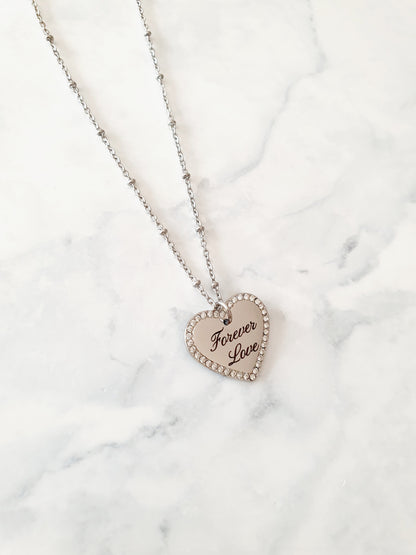 Collier médaillon cœur & zircons à graver | Coloris au choix