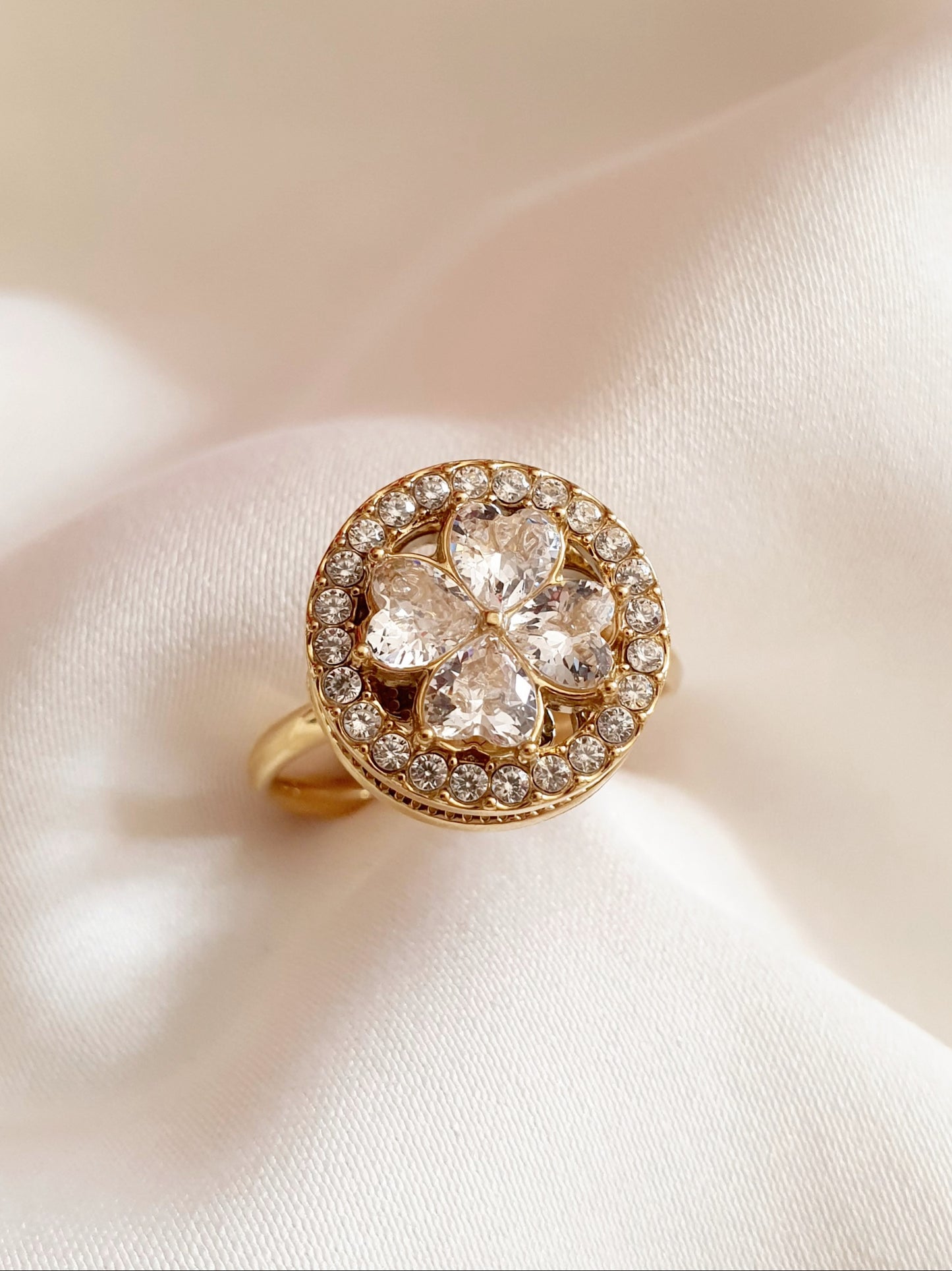 Bague rotative anti-stress RONDE DE FLEURS - doré