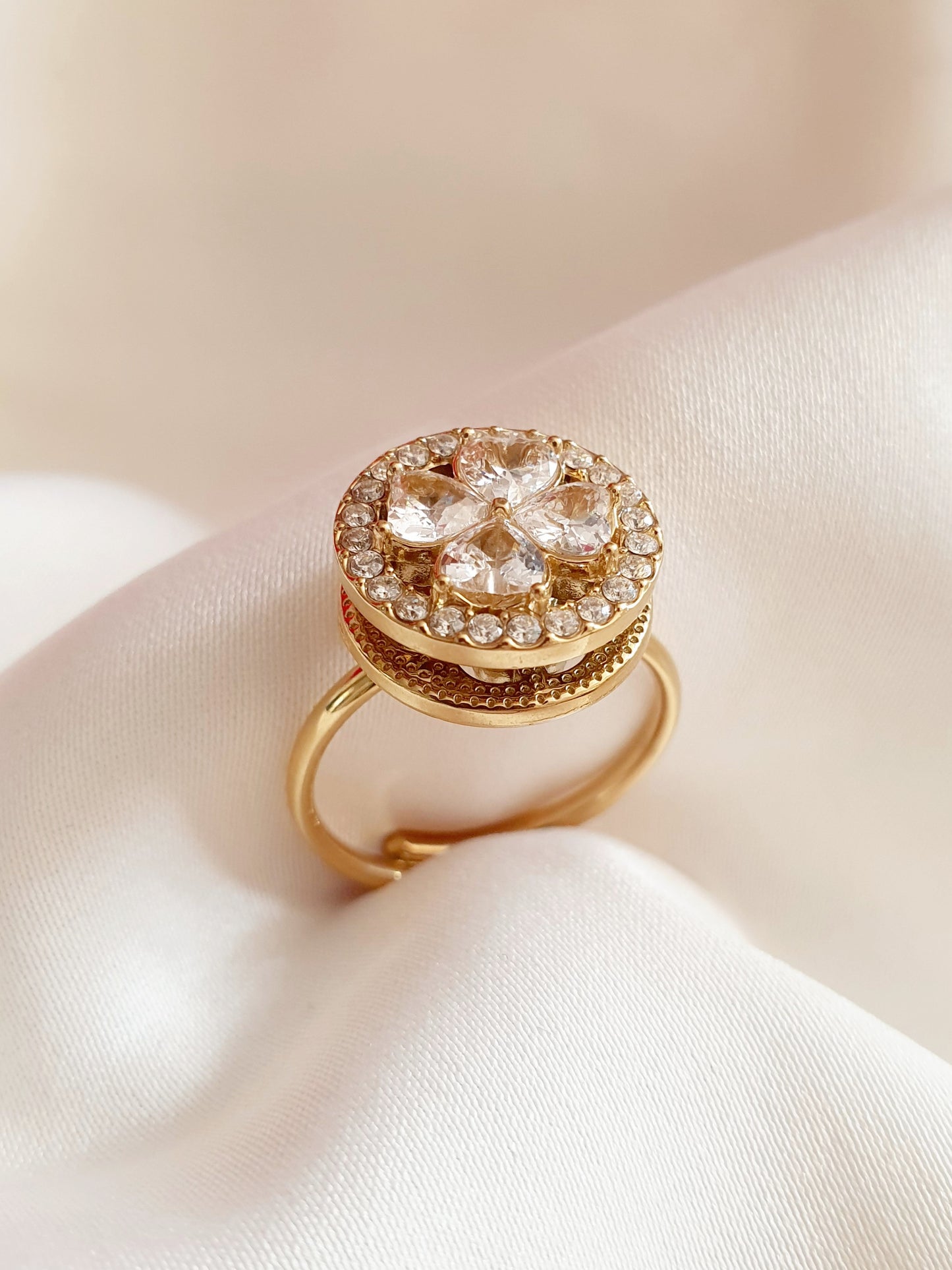 Bague rotative anti-stress RONDE DE FLEURS - doré