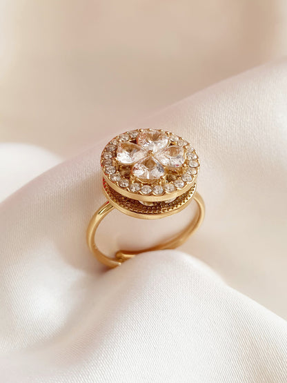 Bague rotative anti-stress RONDE DE FLEURS - doré