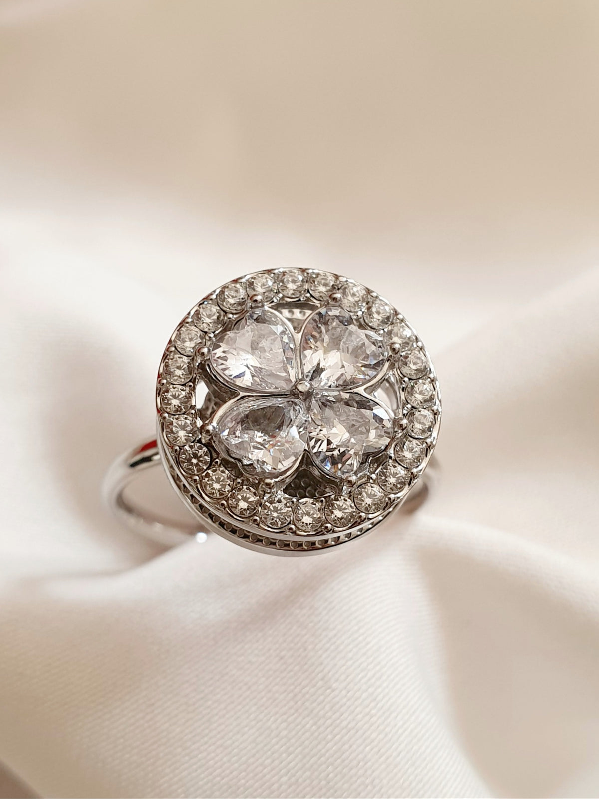 Bague rotative anti-stress RONDE DE FLEURS - argenté
