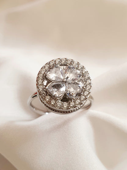 Bague rotative anti-stress RONDE DE FLEURS - argenté