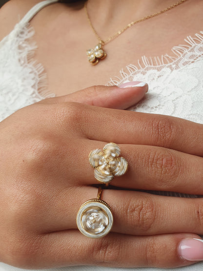 Bague rotative anti-stress RONDE DE FLEURS - doré