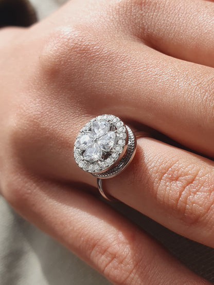 Bague rotative anti-stress RONDE DE FLEURS - argenté