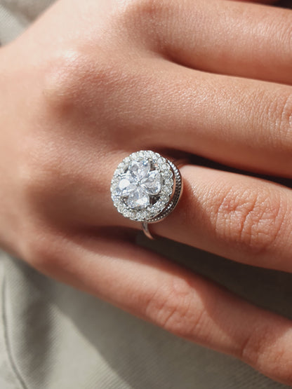 Bague rotative anti-stress RONDE DE FLEURS - argenté