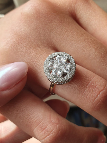 Bague rotative anti-stress RONDE DE FLEURS - argenté