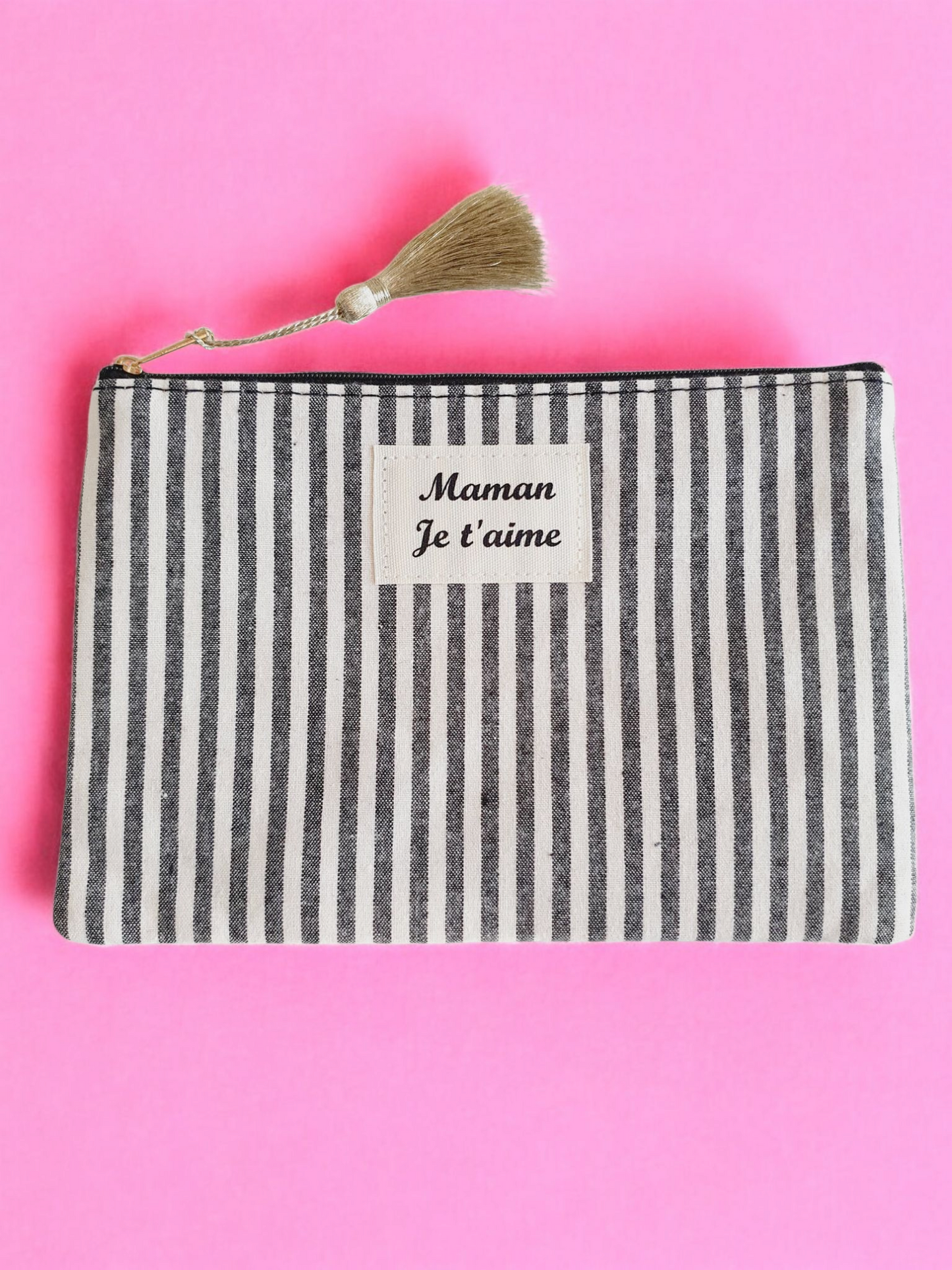 Pochette à rayures MAMAN JE T'AIME - Coloris au choix