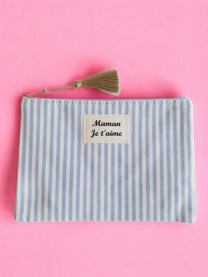 Pochette à rayures MAMAN JE T'AIME - Coloris au choix