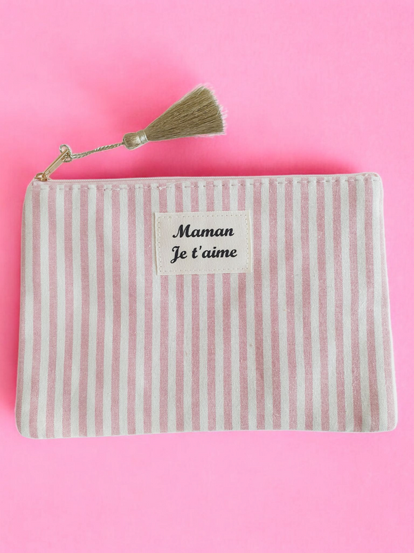 Pochette à rayures MAMAN JE T'AIME - Coloris au choix