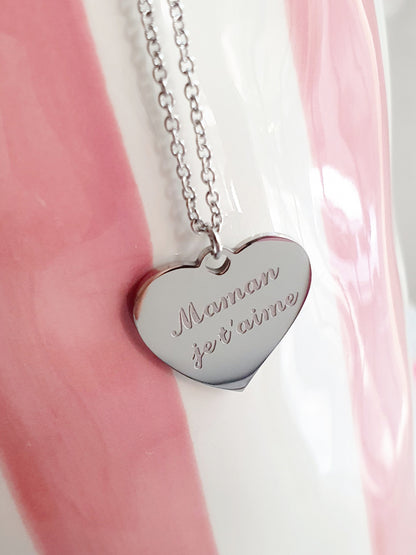 Collier médaillon coeur MAMAN JE T'AIME