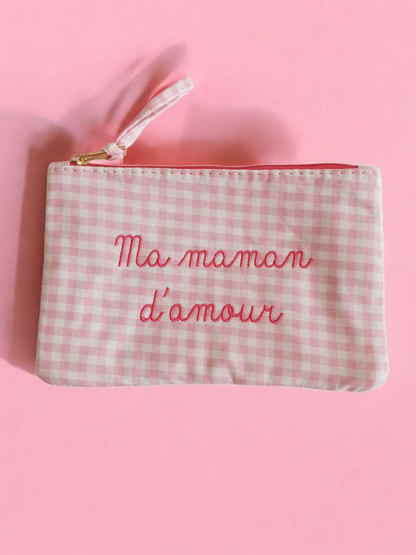 Pochette à carreaux MA MAMAN D'AMOUR - Coloris au choix
