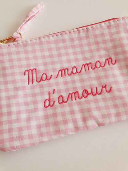 Pochette à carreaux MA MAMAN D'AMOUR - Coloris au choix
