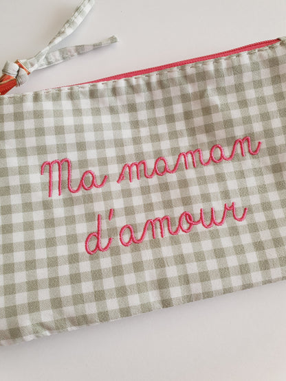 Pochette à carreaux MA MAMAN D'AMOUR - Coloris au choix