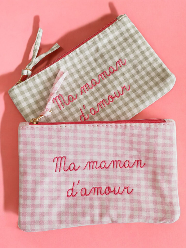 Pochette à carreaux MA MAMAN D'AMOUR - Coloris au choix