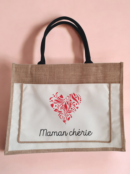 Grand sac cabas MAMAN CHÉRIE - 100 % lin