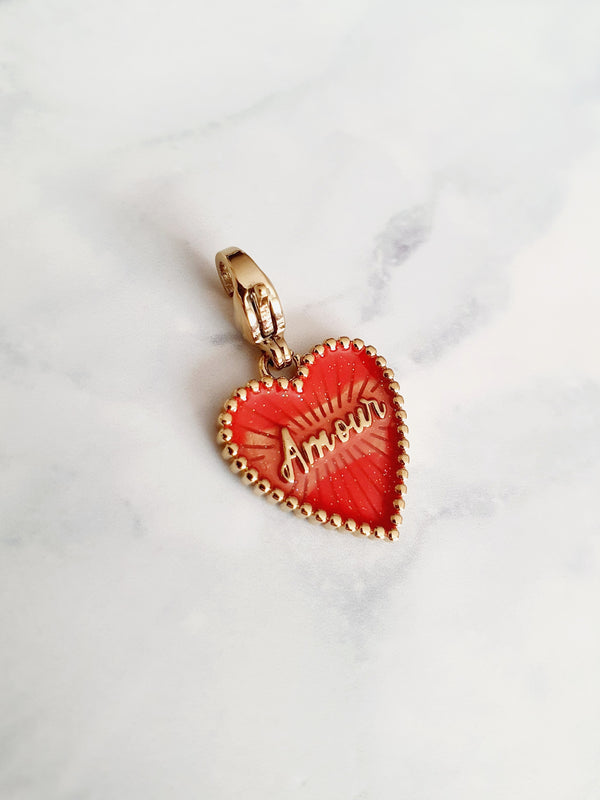 Charm cœur pailleté rouge AMOUR - doré | Édition limitée