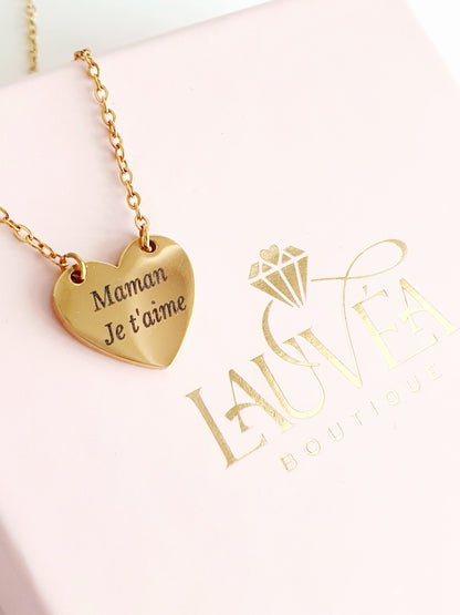 Collier médaillon cœur à graver - doré