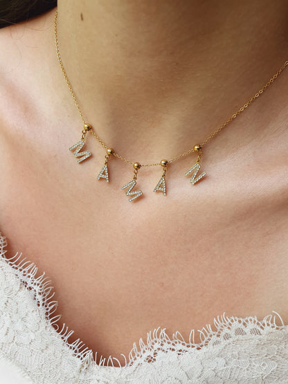 Collier charms strass MAMAN avec écrin - doré